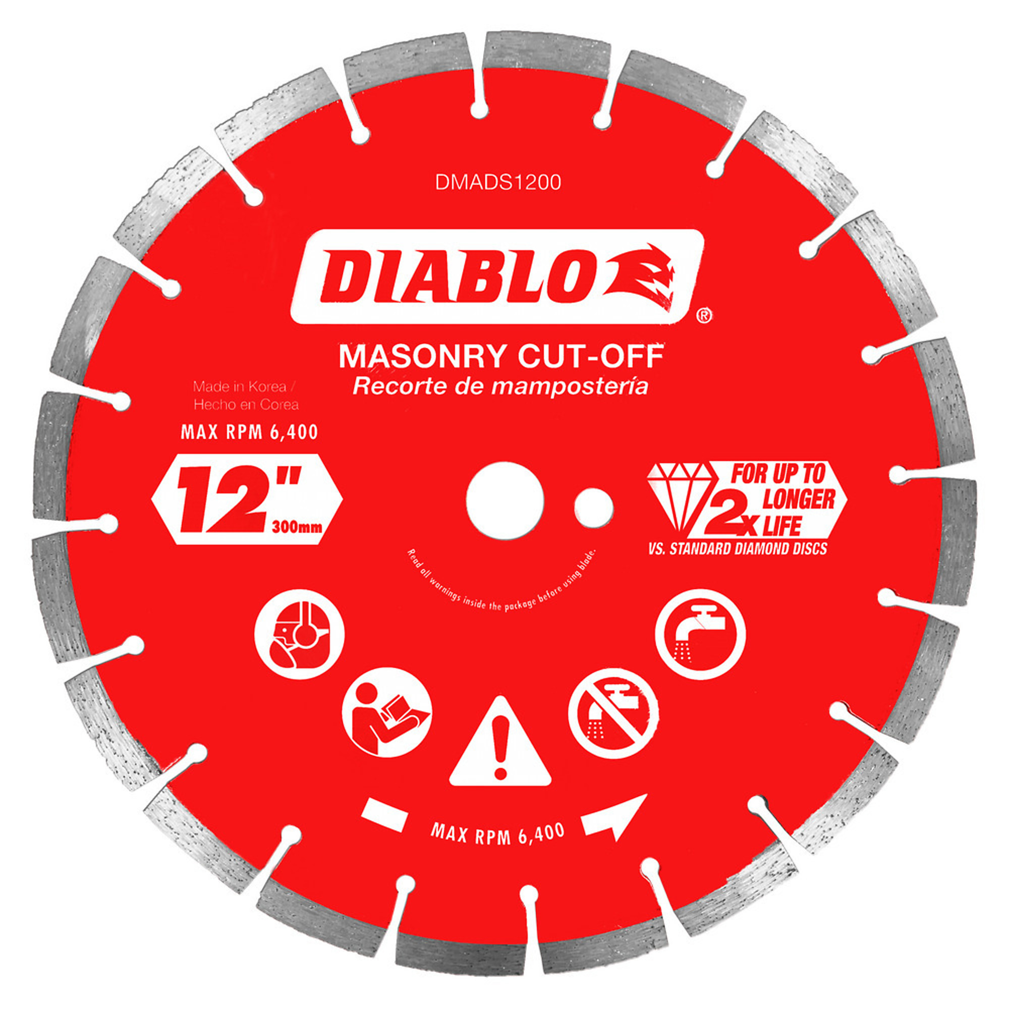 Diablo Tools, 12in. Diamond Segmented Masonry Cut-Off Blade, Blade Diameter 12 in, Model# DMADS1200